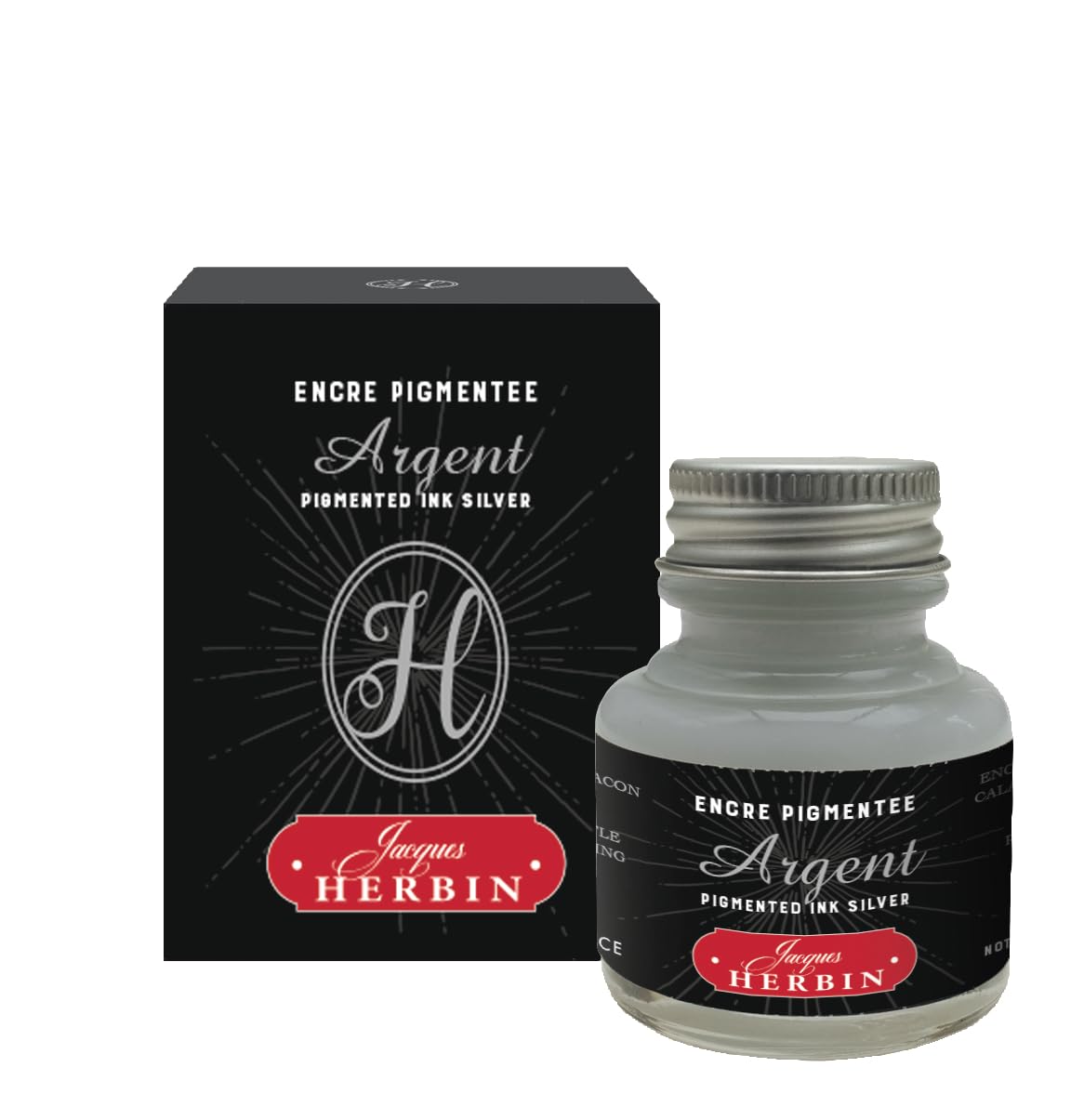 Jacques Herbin 13505T - A bottle of pigmented ink for fountain pens 30 ml, Silver colour - Made in France - Calligraphy - writing - Arts & Crafts - Creative