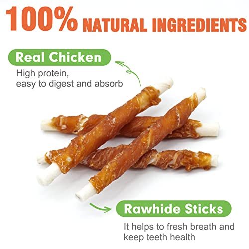MON2SUN Dog Rawhide Twist Chicken Hide Sticks 5 Inch 25 Count for Puppy