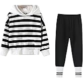 amropi Girl's Stripe Clothing Set Hooded Shirt and Jogging Pants 2PCS Outfits for 4-15 Years