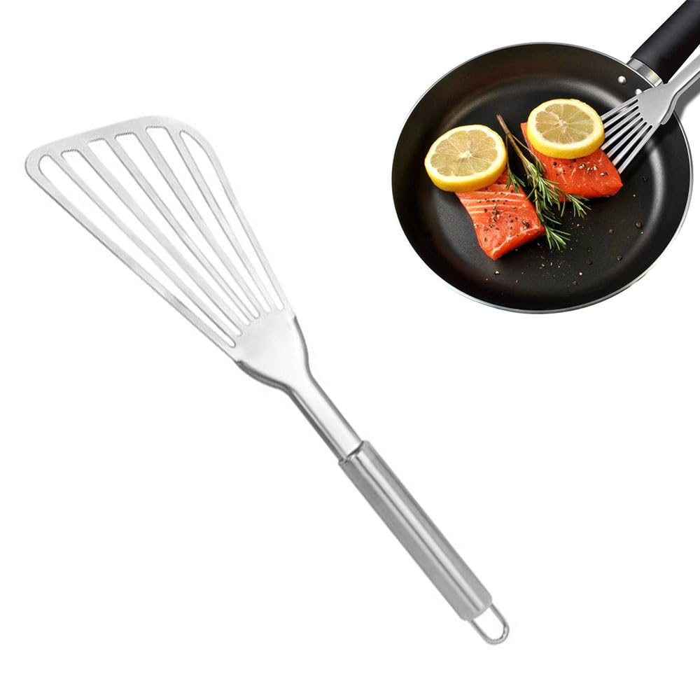 Fish Spatula Stainless Steel Fish Turner Stainless Steel Slotted Turner Professional Fish Spatula for Cooking Fish Egg Meat Dumpling Frying (1, White)