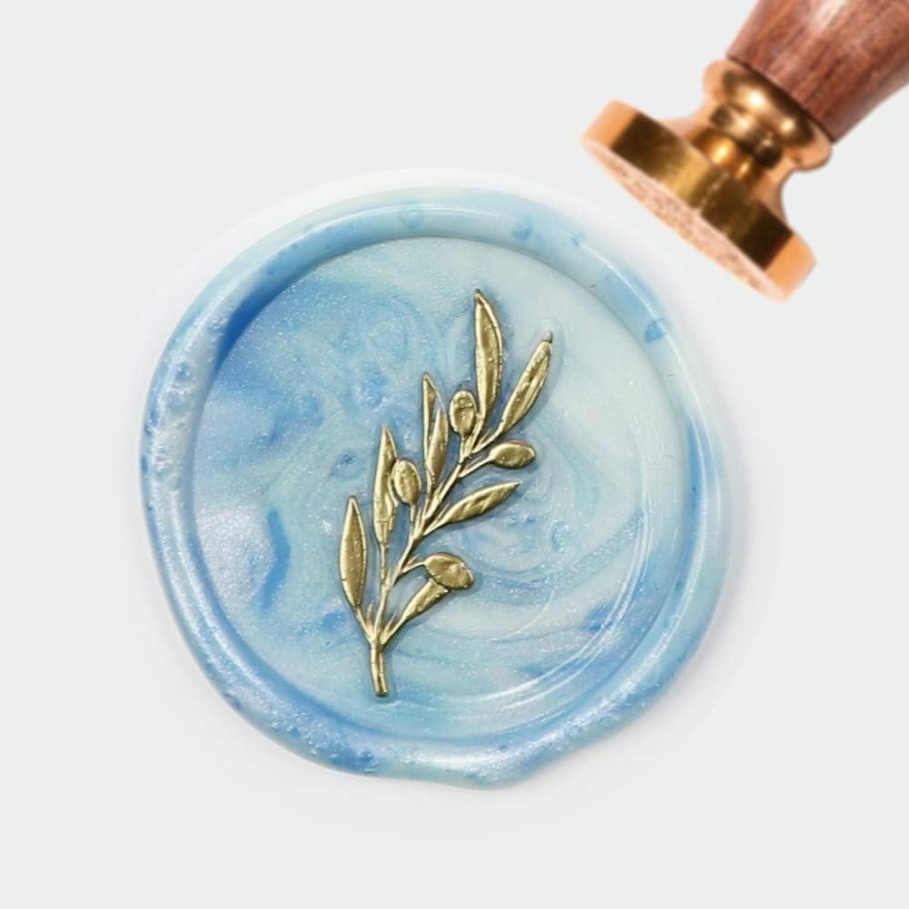 Craft Making Tool Craft Making Tool Olive Leaf Wax Seal Stamp, Vintage Retro Brass Head Wooden Handle Removable Sealing Stamp
