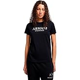 Armani Exchange Womens Crewneck Regular Fit Rhinestone and Metallic Logo Tee