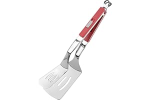 11.6in Anti-Scald Extended Handle Spatula Tongs, Multifunctional Grill Clamp 2 in 1 Stainless Steel Double Sided Food Shovel 