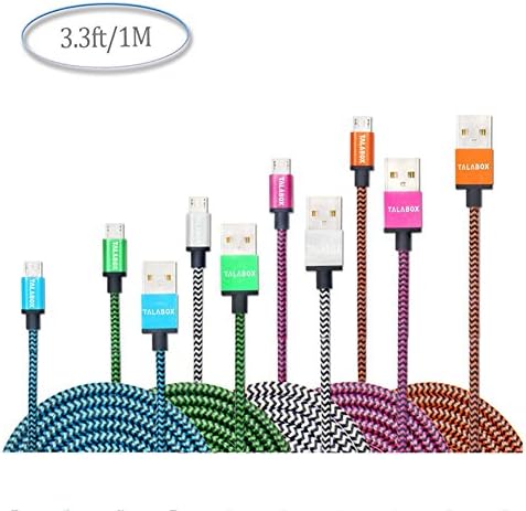 TALABOX 5pcs 3.3 FEET 1M Metal ports colorful Nylon Braided USB 2.0 Charging Sync Data Cable For Samsung Galaxy S4 S3 Note 2 HTC Motorola LG PS4 Xbox one Most Android Tablets Android Phones.(Black Pink Green Orange Blue)