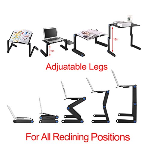 Portable Adjustable Laptop Table For Bed and Sofa w/2 CPU Fans and Mouse Pad, Aluminum Laptop Desk Stand Table Vented Ergonomic Macbook Desk Table TV Bed Lap Tray Vented Folding Stand Up/Sitting