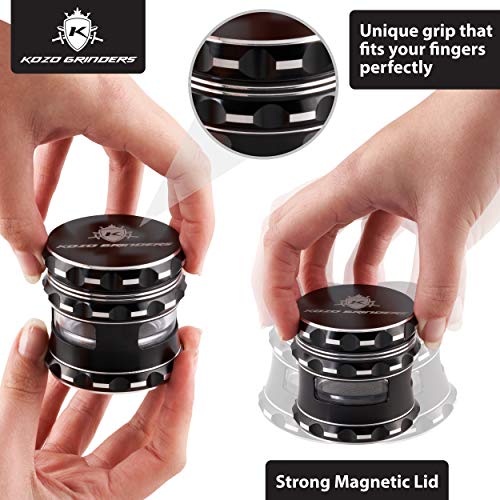Kozo Best Herb Grinder [Upgraded Version]. Large 4 Piece, 2.5" Black