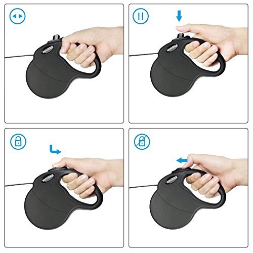 WINSEE Retractable Dog Leash 5M Extendable Leads for Small Medium Dogs One Button Lock with Reflective Belt Black