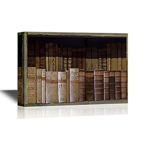 Canvas Wall Art - Artwork with Bookshelf and Vintage Books - Gallery Wrap Modern Home Art | Ready to Hang - 12x18 inches