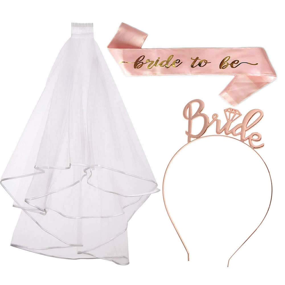 Losuya Bride to Be Sash Bridal Vei Tiara Headband Hen Party Decoration Set for Bride Shower, Wedding and Hen Party Decoration