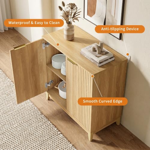 Cakhdry Credenza Bufetera con 2 Puertas, Alacena Pequeña para Cocina y Comedor, 80x40x82cm, Diseño Minimalista con Acabado de Madera Natural