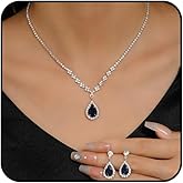 Stringex Navy Blue Jewelry Sets for Women Sparkly Black Rhinestone Necklace Earrings Luxury Bridal Wedding Jewellery Set Formal Costume Jewelry Accessories Gifts