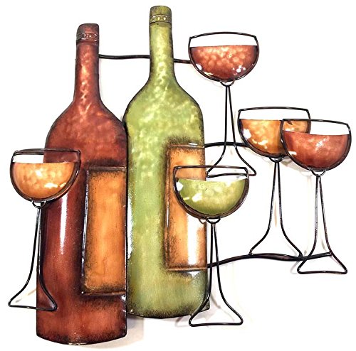 SK Style NEW Metal Wall Art Décor - Sculpture - Wine Bottle And Glasses Scene
