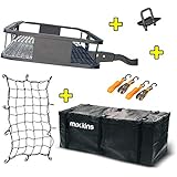 Mockins Steel Cargo Basket | 60" L X 20" W X 6" H Hitch Mount Cargo Carrier with Cargo Bag and Net | with a Hauling Weight of