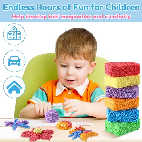 TERRIFI 12 Blocks Modeling Foam Beads for Kids - Foam Clay for Kids Education, Preschool Toys - Develop Creativity, DIY Art Crafts, Never Dries Out Preschool Toys Motor Skills, Use ManyTimes(6 Colors)