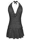 Hilor Women's Retro Plus Size Pin UP Ruched Skirted Polka Dots Monokini SwimSuit