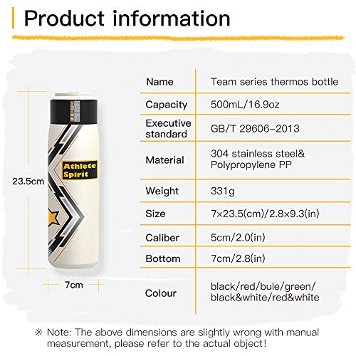 FEIJIAN Thermos Insulated Water Bottle Sport Water Bottle, 17 oz (500 ml)