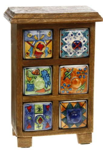 Wooden Spice Chest Zanzibar Spice Storage Chest 6 Ceramic