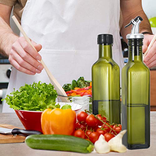 Gusnilo Glass Olive Oil Bottle - 250ml Second Generation Green Oil & Vinegar Cruet with Pourers and Funnel - Olive Oil Carafe Decanter for Kitchen-(8.5 Oz Ounce)