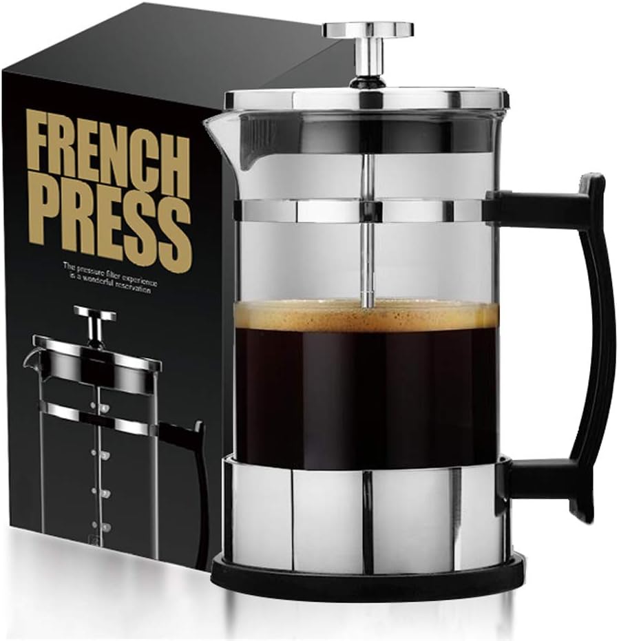 HwaGui Cafetiere French Press 4 Cup Best Coffee Maker/Plunger with Filter Borosilicate Glass & Stainless Steel Design, Black (0.6L/20oz)