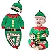 MowMee Baby Girls Boys Christmas Long Sleeve Striped Romper with a Hat (70(0-6M), Green)