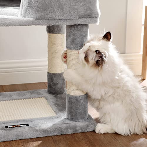 FEANDREA Cat Tree with Scratching Board, Basket Lounger and Large Cave