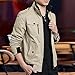 XueYin Men's Solid Cotton Casual Wear Stand Collar Jacket(Khaki,L size)