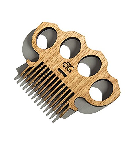 BEARD GAINS Brass Knuckles Fine Tooth Wooden Beard/Mustache Comb | Shape and Style with Portable Pocket Sized Facial Hairs Comb | MADE in USA