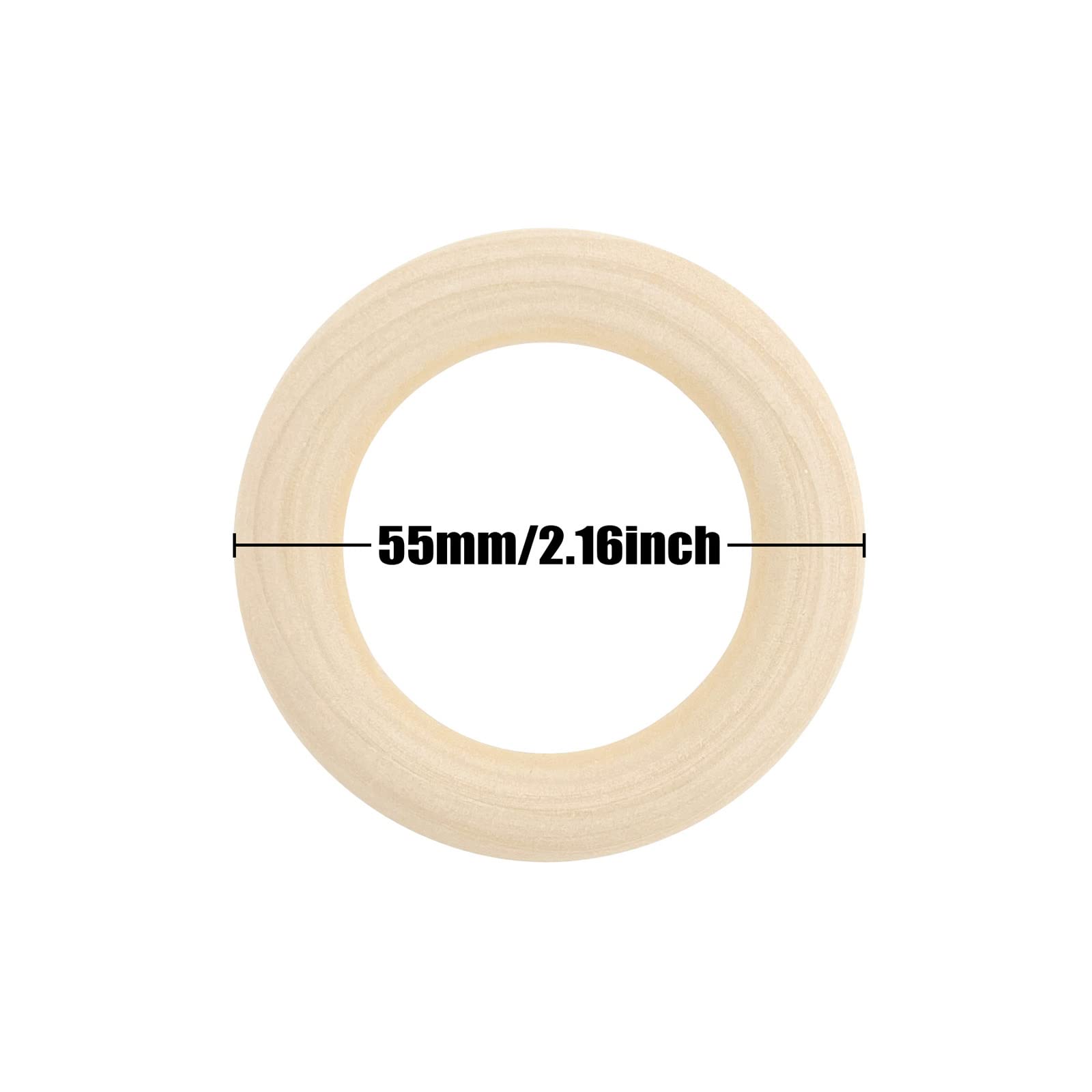 50 PCS Unfinished Wooden Rings for Crafts, Natural Wood Rings for DIY Without Paint, Wooden Rings for Macrame, Jewelry Making 55mm/2.2inch