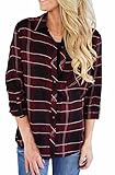 Grace Elbe Women’s Casual Loose Cuffed Sleeve Plaid Button Down Shirt