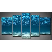 5 Panel Wall Art Blue Ocean Bottom View Beneath Surface Painting The Picture Print On Canvas Seascape Pictures for Home Decor Decoration Gift Piece (Stretched by Wooden Frame,Ready to Hang)