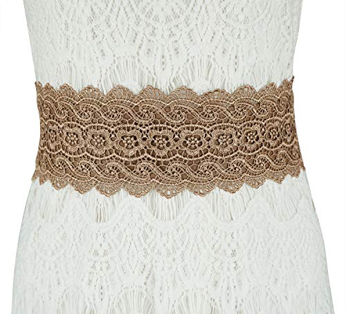 Lovful Women's PU Lace Belt Self Tie Obi Waist Band Cinch Wide Boho Belt,Khaki - Thumbnail 3