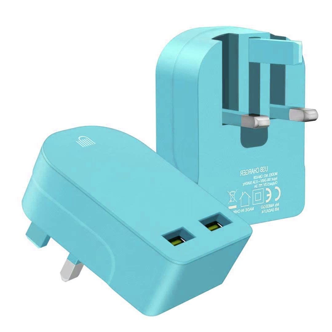 AMO Multi USB Charger, Folding 3 Pin UK Plug, 3.1A/15W UK USB Charger Compatible For iPhone/iPad/iPod/Samsung Galaxy Tab/HTC/Windows Phone/Tablet