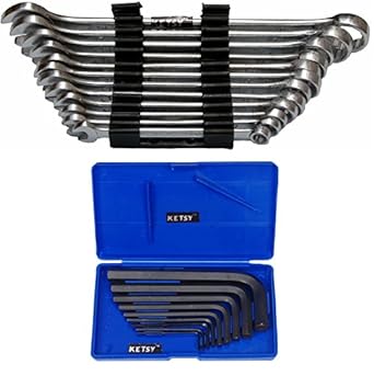 Ketsy 829, 12-Piece Combination Spanner (7mm, 8mm, 9mm, 10mm, 11mm, 12mm, 13mm, 14mm, 15mm,17mm, 19mm And 22 mm+ 9 Pcs.Allen Key Set) (Set Of 2)