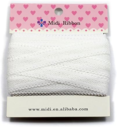 Midi Ribbon 5/8" X 10 Yards/Pack Lace Shape Hollow Stretch Elastic Fabric Ribbon Soft Trim Lace DIY Women Choker Necklaces Velvet Tattoo Choker Collar Headband Hair Ties-White Color