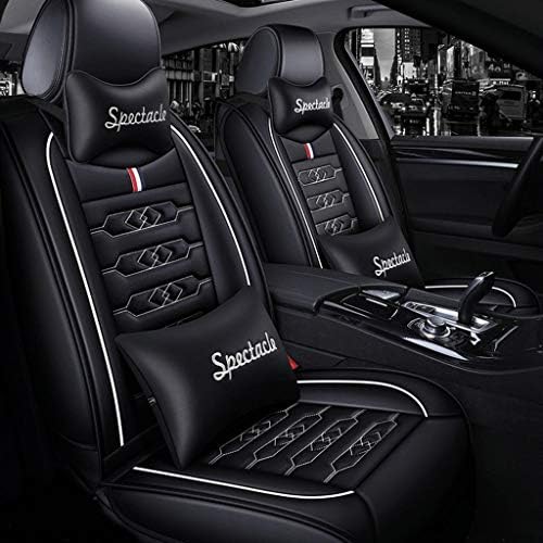 シートクッション 車用 カーシートカバー 5シート防水シートカバーユニバーサルセットの車のフルレザークッションプロテクター互換性のあるエアバッグ シートカバー White Color 今ダケ送料無料 Black