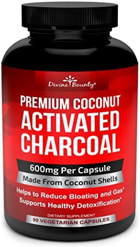 Organic Activated Charcoal Capsules - 600mg Coconut Charcoal Pills - Active Charcoal Powder Used for Gas Relief, Detox, Teeth Whitening, Bloating - 90 Veggie Caps