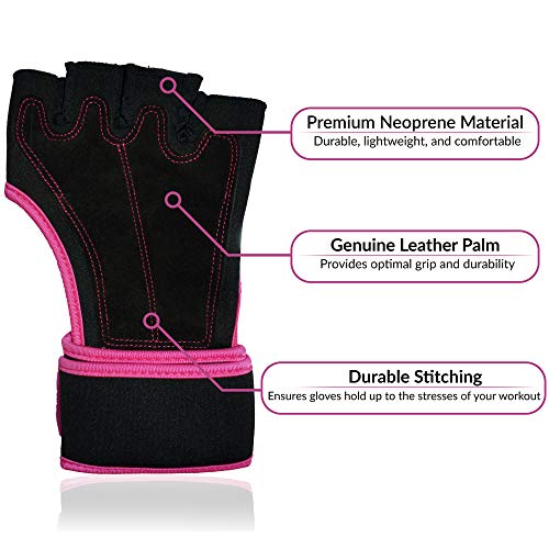 Nova Skyline Gym, Weightlifting, Exercise, Workout, Fitness & Crossfit Gloves - Padded Palm, Fingerless,Ultralight Weight, 16” Wrist Support Wrap - Men & Women – Large - Purple