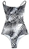 Qpladlse Swimwear Women's One Piece Swimsuit Reversible Lace-Up BathingSuit(FBA) (M, Black Leaves)