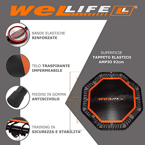 Wellife-Faltbares-Fitness-Trampolin-122-cm-PRO-Fitness-Rebounder-Matte-fuer-Erwachsene-und-Kinder-Gummibaender-mit-verstellbarem-Griff-Funktionelles-Fitness-Training