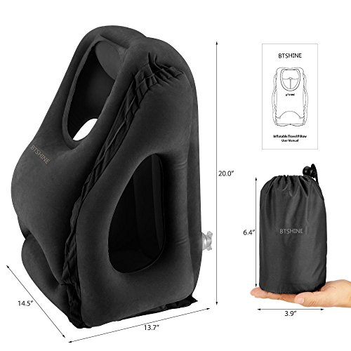 BTSHINE Inflatable Travel Pillow, Travel Pillow Soft Air Inflatable Neck Pillow Comfortable Traveling Bolster Car Pillows for Sleeping Bedding(Black)