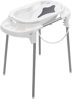 Rotho Babydesign TOP Badestation, Mit Baby Badewanne, Wannenständer, Wanneneinsatz und Ablaufschlauch, 0-12 Monate, Weiß, 21042 0001 01
