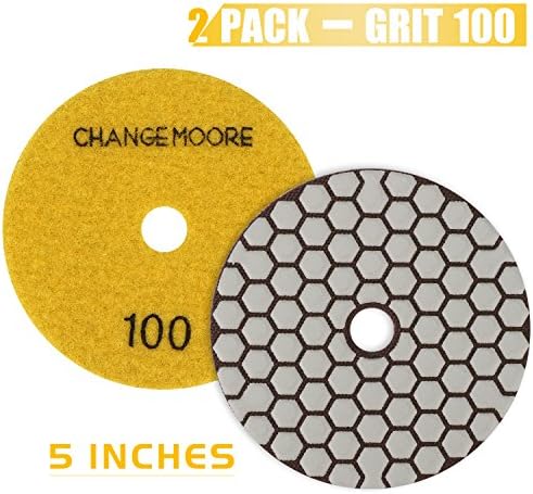 CHANGE MOORE Dry Diamond Polishing Pads 5" for Marble Granite Travertine Terrazzo Concrete Stones, 2 pack-Grit 100
