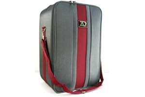 Adolfo Design Medium Wig Travel Box with Top Handle, Shoulder Strap & Double Zipper, Carrying Case with Removable Head-Holding Base - Gray & Maroon