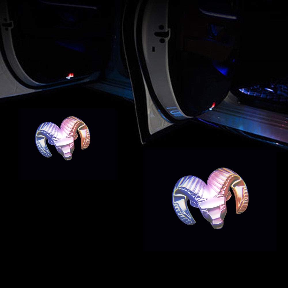 QIBEN 2Pcs for Dodge Ram Multicolor Wireless Car Door Led Welcome Laser Projector Logo Light,Ghost Shadow Light Lamp Logos for Dodge Ram Accessories