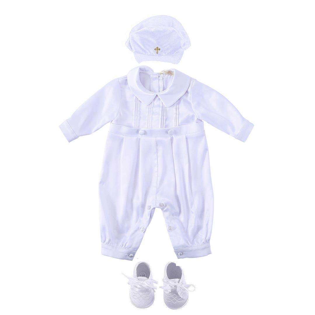 Bow Dream Baby Boy's 3 Pcs Set Christening Baptism Outfits Pure White Long Sleeve 12-18 Months