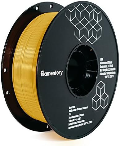Filamentory Yellow PLA 1.75 3D Printer Filament, Dimensional Accuracy +/- 0.02 mm, 1 kg Spool, 1.75 mm - 2.2 LBS YLW PLA