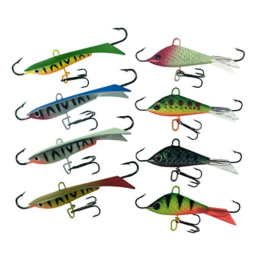 thkfish Ice Fishing Lure, 8pcs 7.5g 9.5g Assorted Ice Lead Fish Fishing Jigs Walleye Winter Fishing Lures Baits ice Set