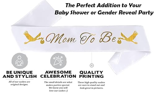 Baby Shower Gifts Mom To Be" & "Dad To Be" Baby Shower Sash Bundle - With Cute Hello World Baby Sign