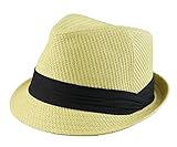 Hatter Mens Big Size Summer Straw Fedora Trilby Hat XL(60), XXL(62) Beige/Black
