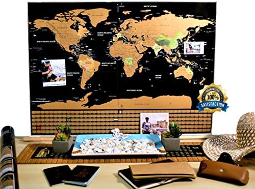 Deluxe Scratch Off World Map Poster + FREE Scratcher Tool-Ocean US States Country Flags Outlined-Detailed Cartography In Tube-Travel &amp; Adventure Educational Kids Decoration Fun-Large 33x23